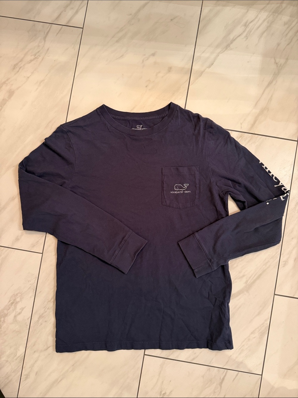 Vineyard Vines Boys Size L Navy Long-Sleeve Pocket Tee with Whale Logo